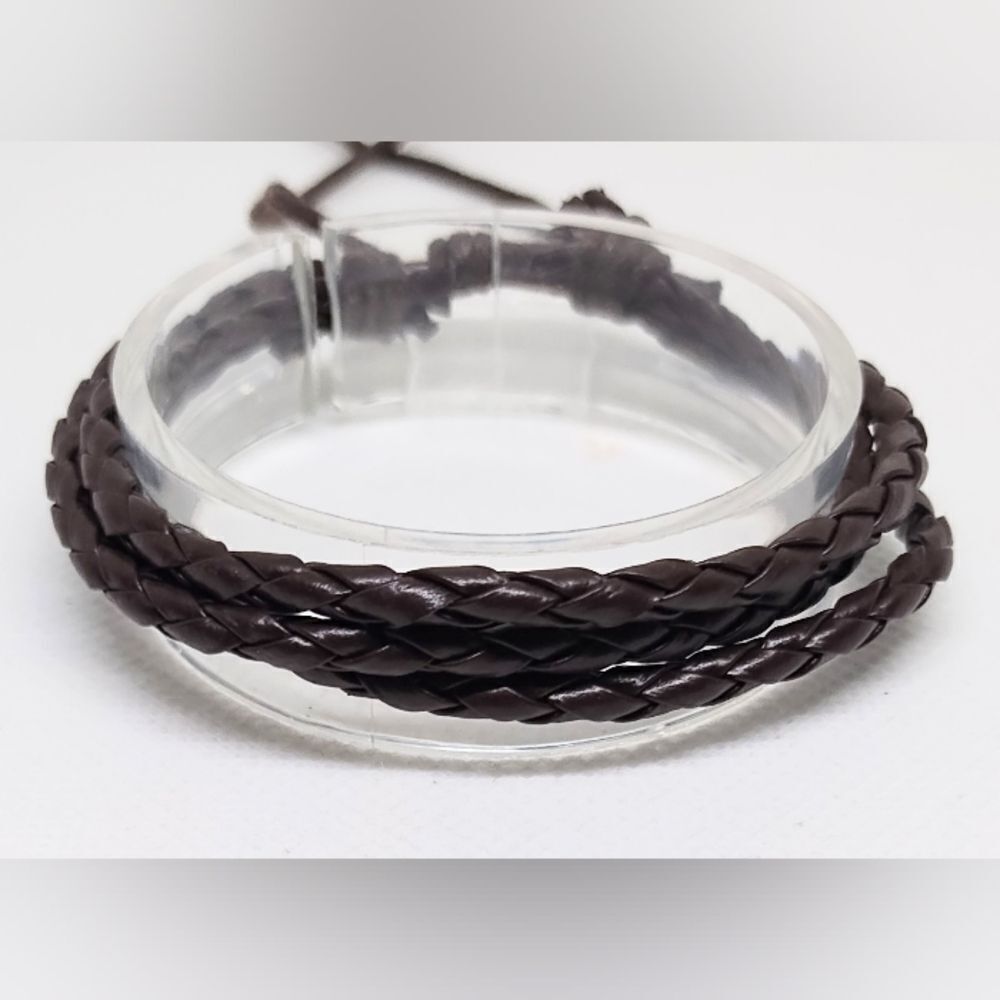 Men's bracelet leather braided layered brown new‎ e56